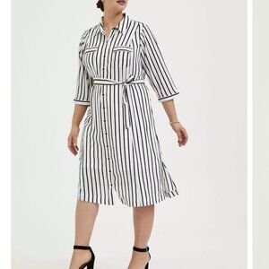 Torrid | Navy & White Stripe Georgette Midi Button Up Shirt Dress sz O